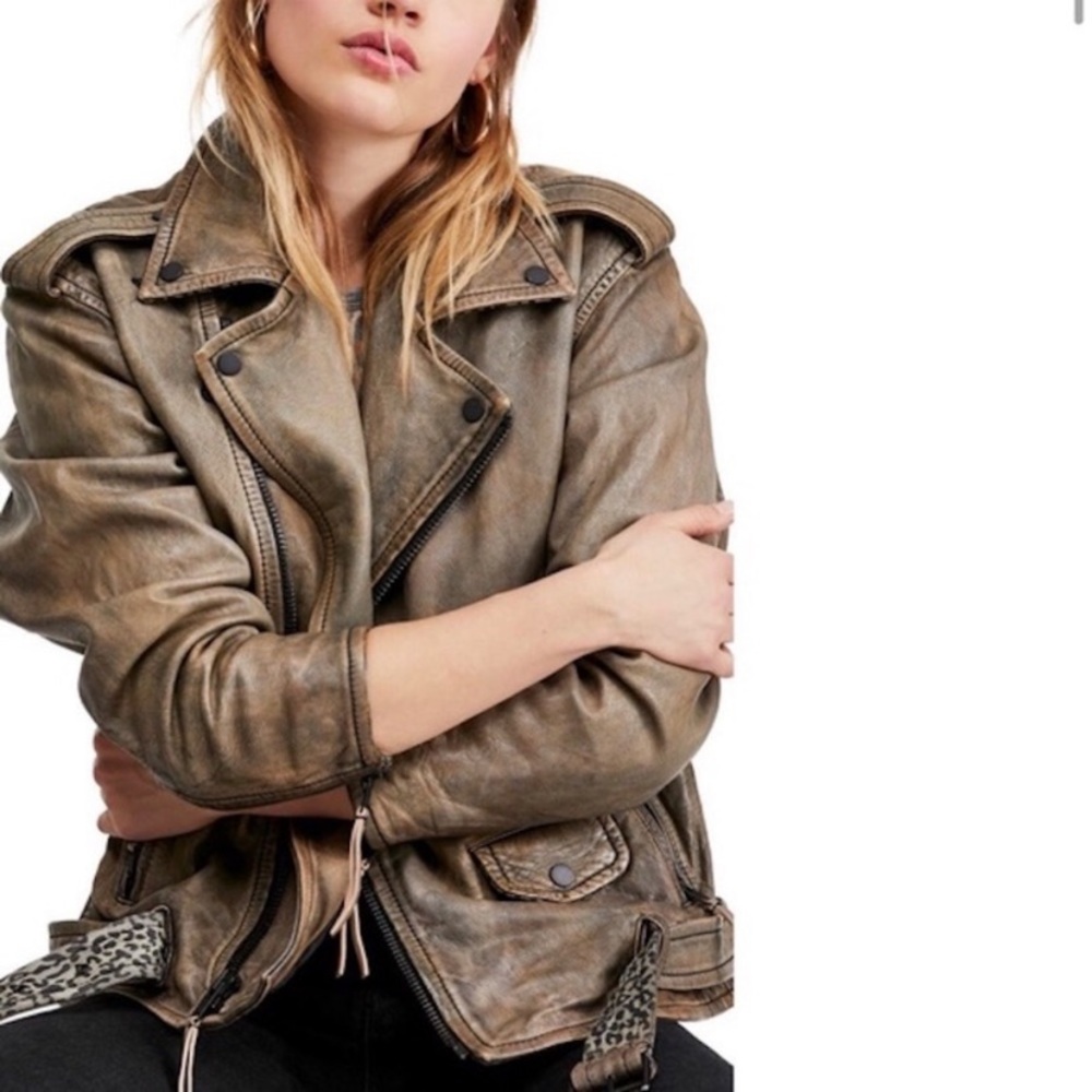 Free People Over You Oversized Leather Moto Jacket Neutral Size Small